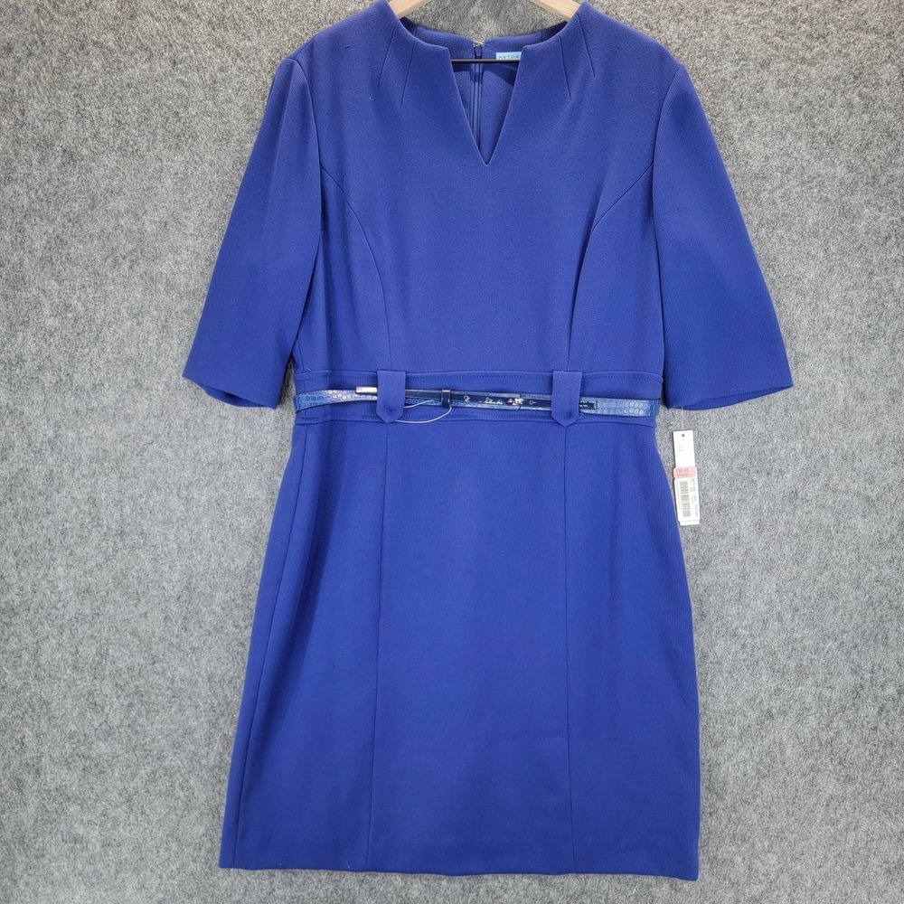 Antonio Melani Dress Womens 14 Blue Predawn‎ Sky Patricia Belted Textured Sheath